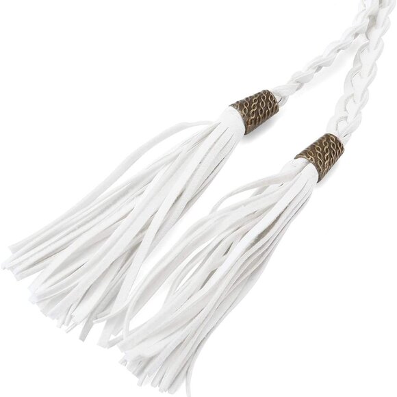 Women Tassel Braided Waist Belt Skinny Woven Belt for Dress - Picture 4 of 7